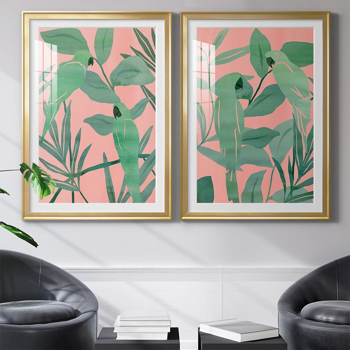 Wexford Home Pink and Green Birds of Paradise I Premium Framed Print, 26.5" x 36.5" - Ready to Hang, Gold (Set of 2)