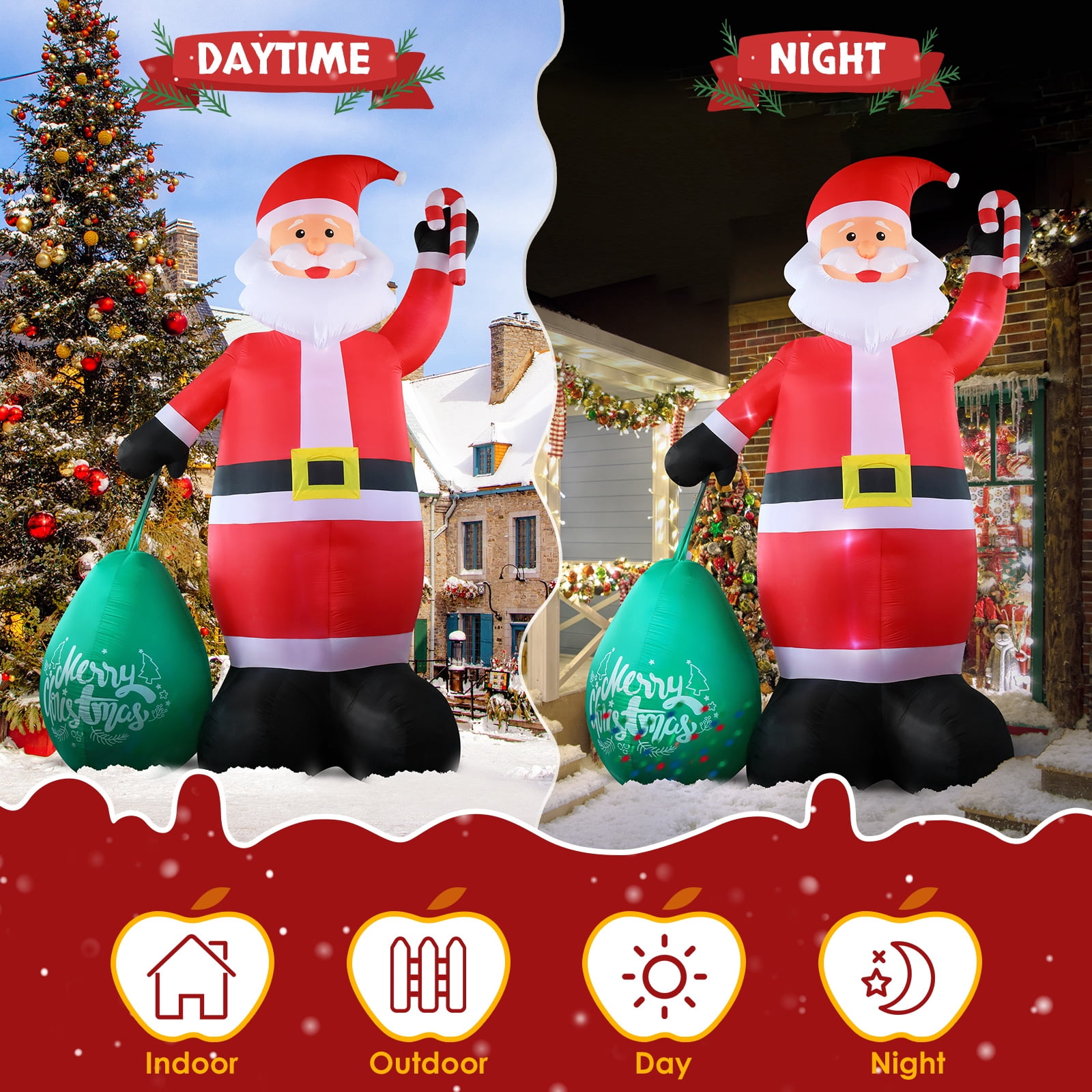 Astoutdoor 14 ft Lighted Christmas Inflatable Decoration, Giant Santa Claus with Gift Bag, Built-in LED Lights, Blow Up Yard Decor for Holiday Party Front Yard Lawn Garden