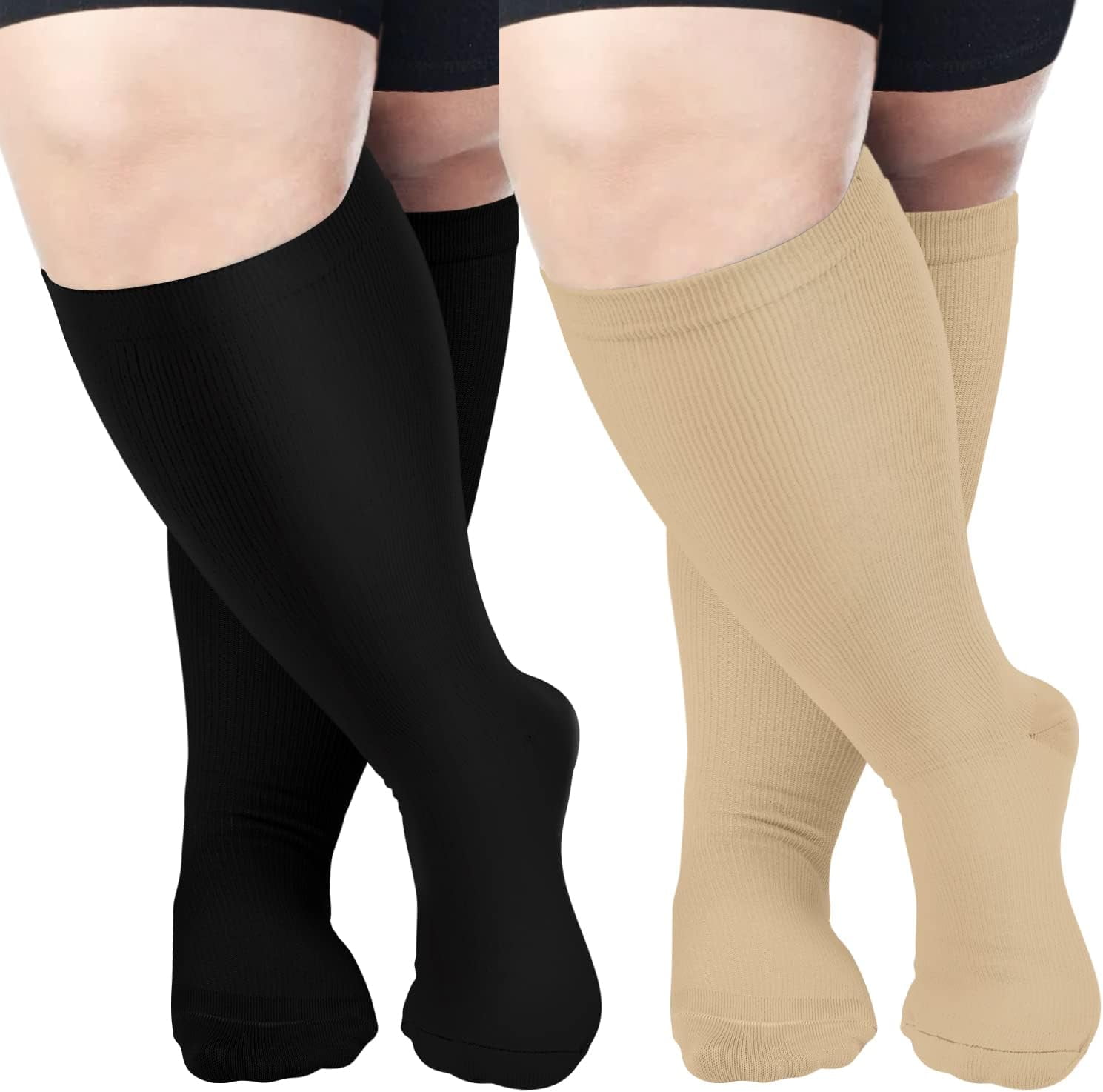 2 Pairs Wide Calf Compression Socks for Women & Men Circulation 20 ...