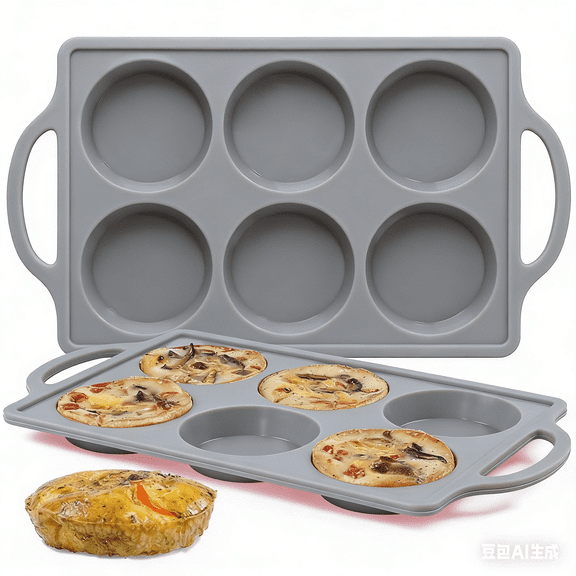 CAKETIME Muffin Top Pan with Metal Frame, 3 Inch Silicone Egg Molds Non Stick, Baking Pan for Sandwiches, 2 Pack