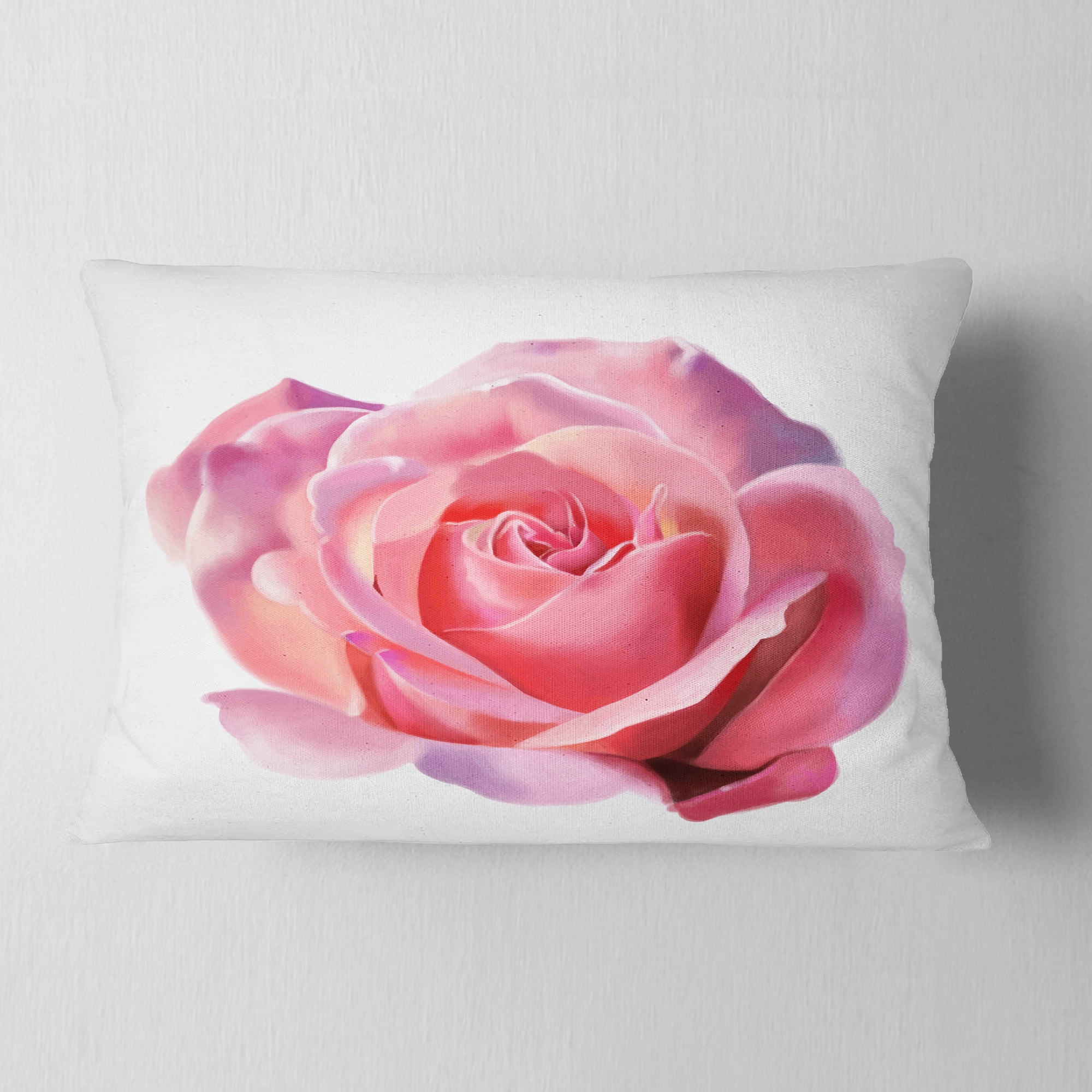 Designart Pink Rose Sketch on White Background - Flowers Throw Pillowwork - 12x20
