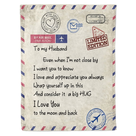 Funnil Best Husband Ever Gift, Wedding Anniversary Birthday Gifts for Husband Unique, Top Husband Gifts from Wife, Gifts for Him Men, I Love You Letter Blanket 50"x60" Beige
