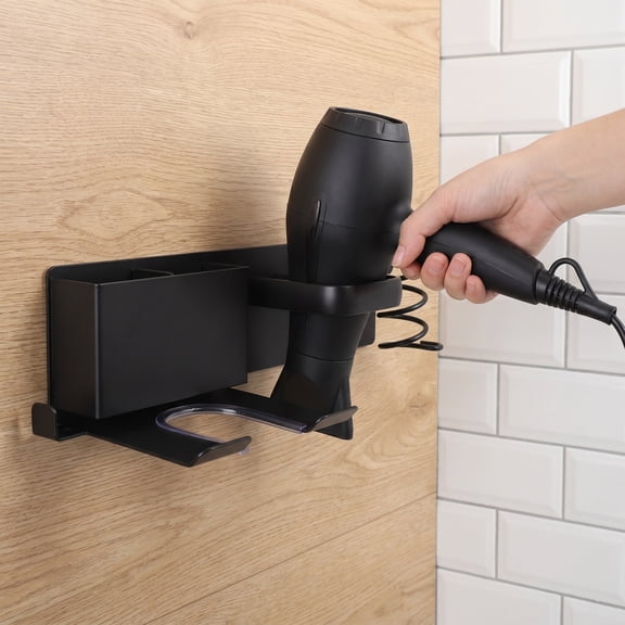 NICEXMAS Nicexmas Wall-Mounted Hair Dryer Organizer in Black for Home Use