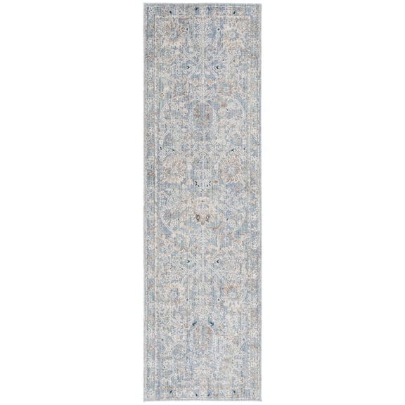 SAFAVIEH Antique Patina Rebecca Distressed Polyester Runner Rug, Blue/Ivory, 2'4" x 8'
