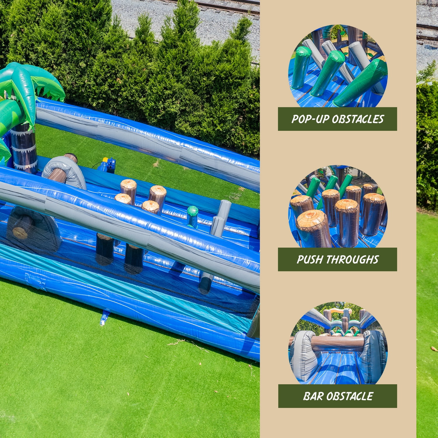 XJUMP Tropical Kids Inflatable Wet/Dry Obstacle Slide & Deep Pool Combo (Blower)