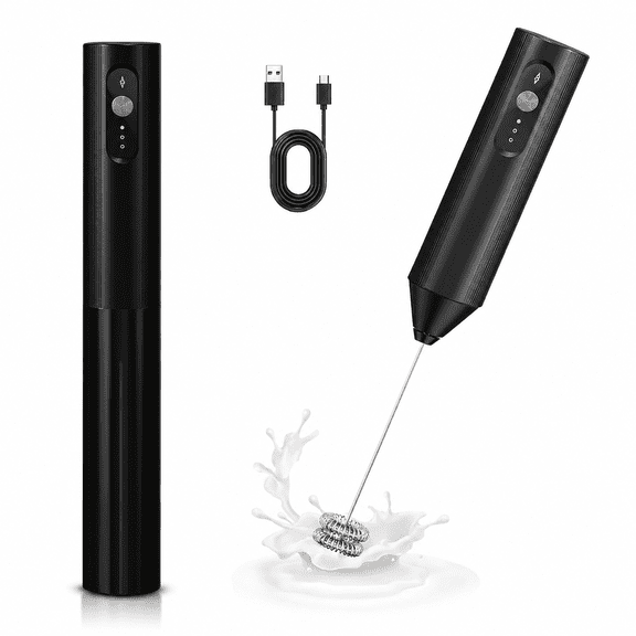 Yebcio 3-Speed Rechargeable Milk Frother with Cover, Dual Coil Whisk Coffee Frother Handheld - Portable Hand Frother Wand for Coffee Matcha Cappuccino & Hot Chocolate, Kitchen Gift, Black