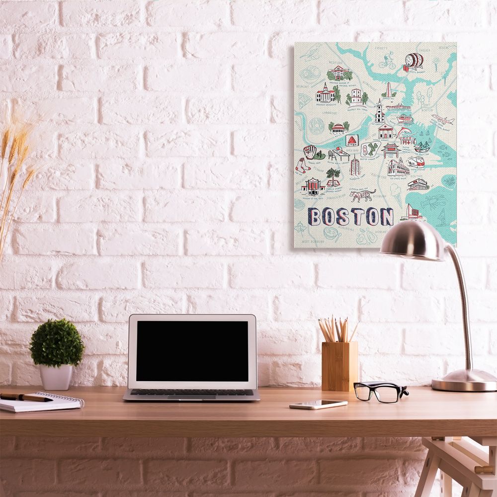 Stupell Industries Illustrative Map of Boston Massachusetts Landmarks Designed by Ziwei Li