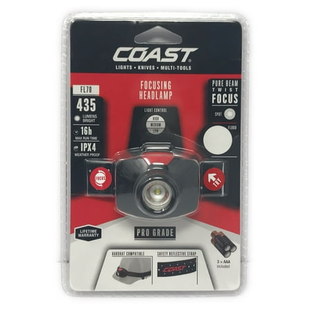 Coast FL70 Pure Beam Twist Focus LED HeadLamp 435 Lumens Weather Proof   3xAAA