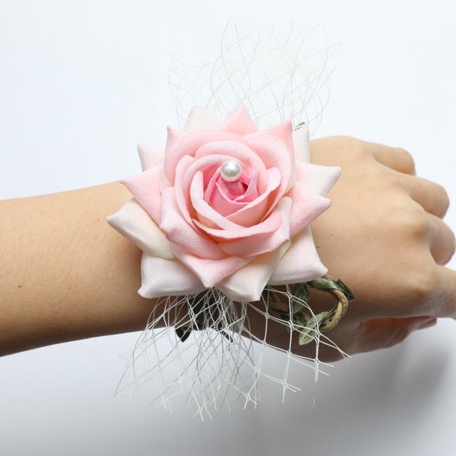 Muñequera Hecha Brazaletes Ramillete Accesorios De Decoración Para Y Huésped Rosado Macarena Flor de mano de ramillete de muñeca