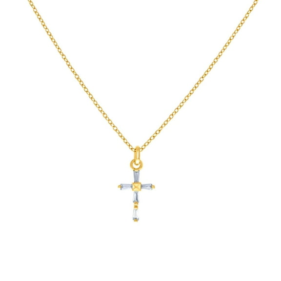925 Sterling Silver Yellow-tone Womens Baguette Cubic Zirconia Religious Faith Cross Charm Necklace 15.2x8.9mm Wide Pend