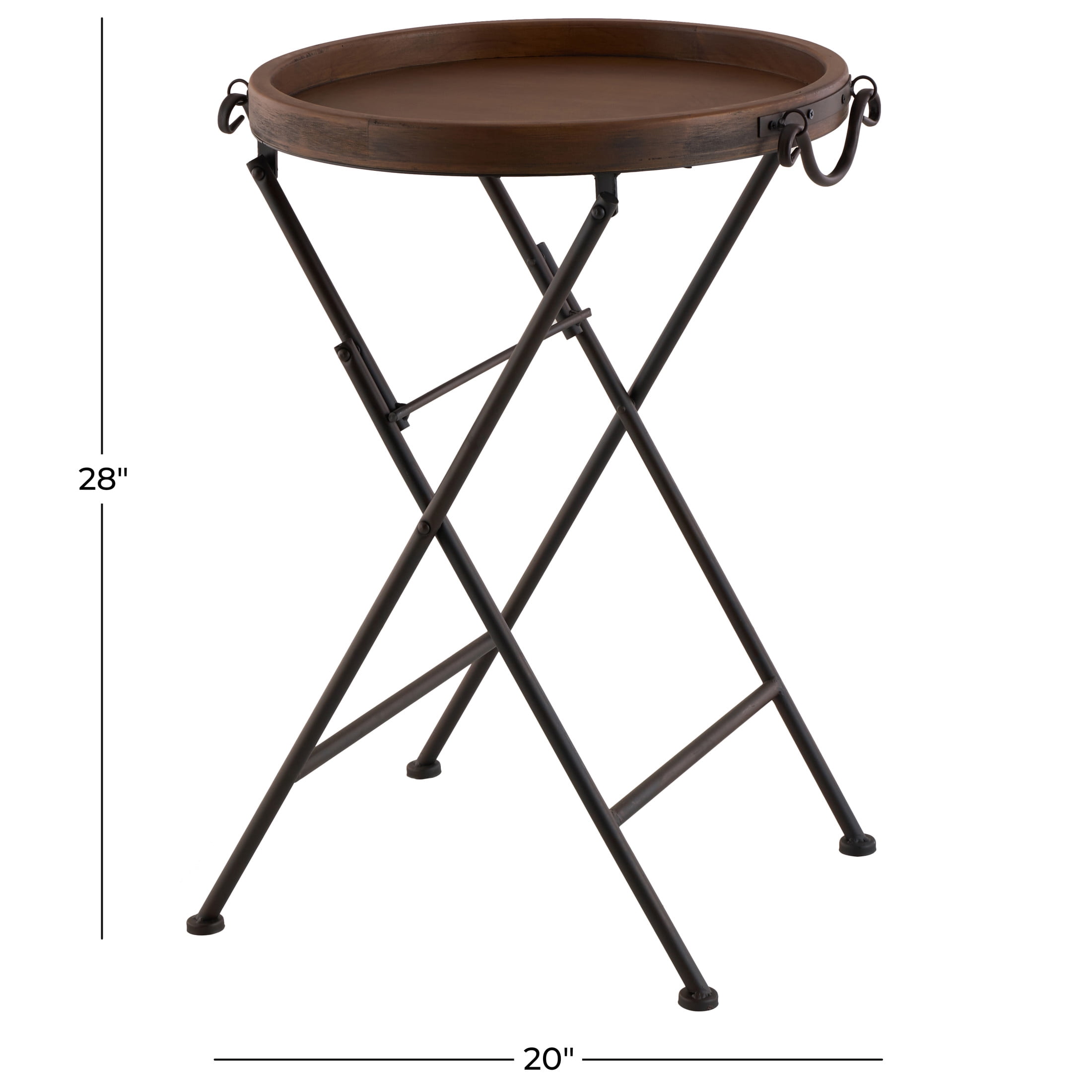 DecMode 20" x 28" Black Metal Accent Table with Brown Wood Top, 1-Piece