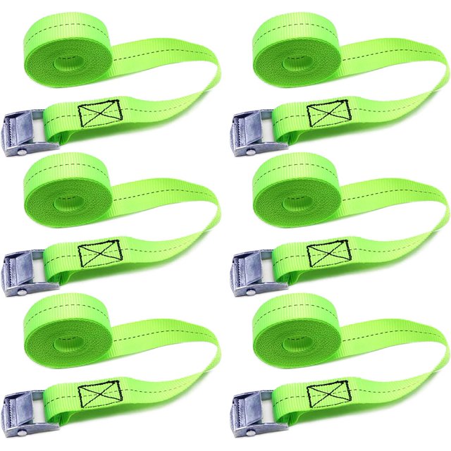 Correas de amarre con cierre de abrazadera, 6 piezas de correas de sujeción, cortas, hasta 150 kg, 1 mx 25 mm para portabicicletas de motocicleta, extremadamente robustas, resistentes (verde).