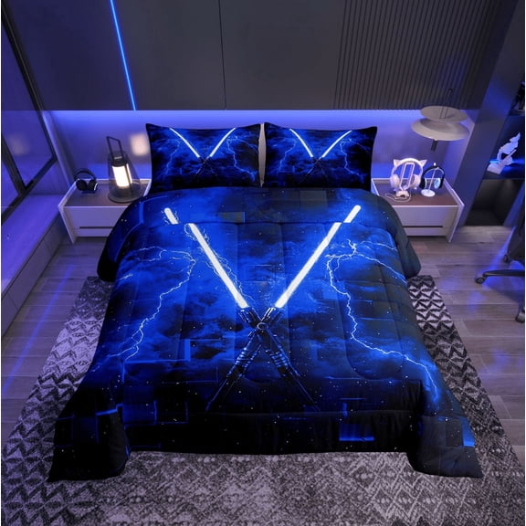 Erosebridal Teens Lightning Twin Comforter Sets, Square Abstract Bedding Set, Blue, 2 Pieces