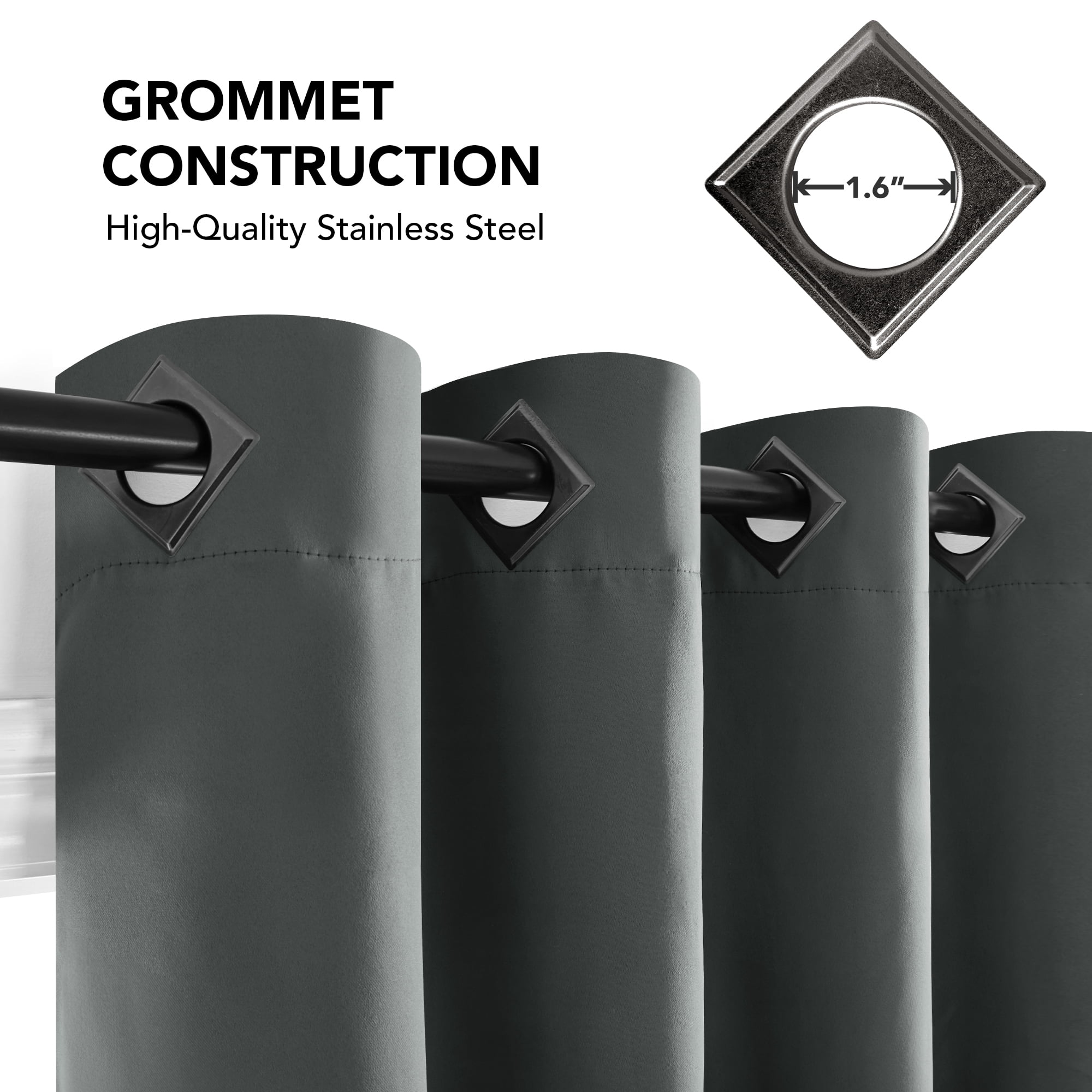 Deconovo Gray Thermal Insulated Blackout Solid Grommet Room Darkening Curtains for Living Room, 52"x72", 2 Panels