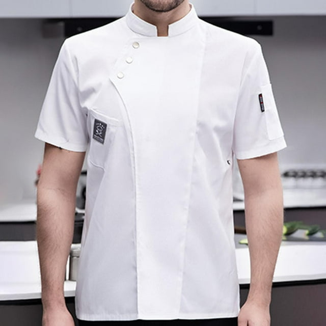 Veste de Chef, Manches Courtes Classique en Coton Doux Respirant Manteau de Chef pour m