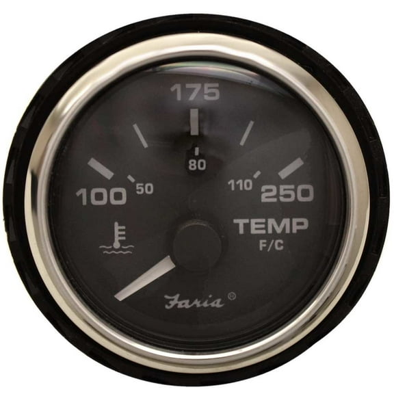 Faria Boat Temperature Gauge GBC039A | 2 Inch Silver Black