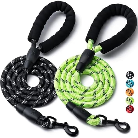 Eryueer 2 Pack Dog Leash, 4/5//6 FT Heavy Duty Nylon Rope Pet Leashes with Comfortable Padded Handle, Reflective Dog Leashes for Small Medium and Large Dogs (6FT-3/8,Black/Green)