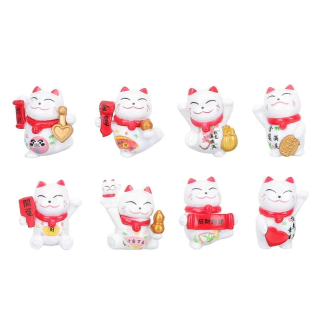 8 Pcs Home Decoration Miniature Fortune Cat Wealth Figurine Lucky Cat Figurines Car Interior Decoration Lucky Cat Statue