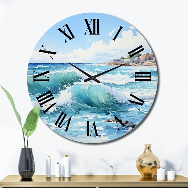 Designart "Vastness Captured Turquoise Seascapes" Nautical & Beach Oversized Wall Clock