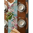 thumbnail image 5 of Pink Spring Floral Burlap Cotton Table Runner 13x70 Inches Long, Vintage Blue White Botanical Retro Farmhouse Table Runners, Outdoor Dining Tablecloths Decor for Baby Shower/Party/Wedding, 5 of 6