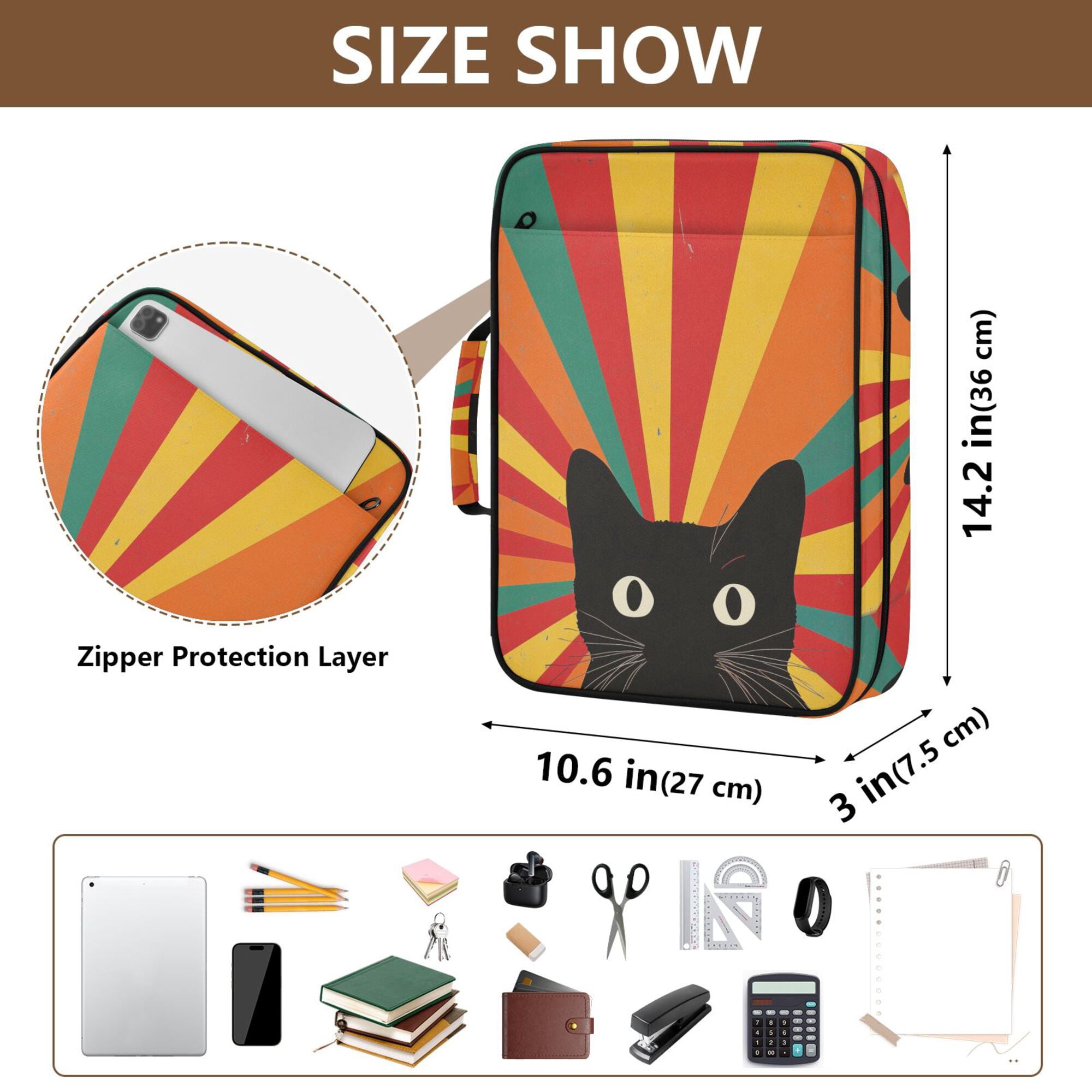 FORMRS Accordion File Folder A4 Size 7-Pocket Expanding Document Organizer Bag with 3 Ring Binder, Black Cat
