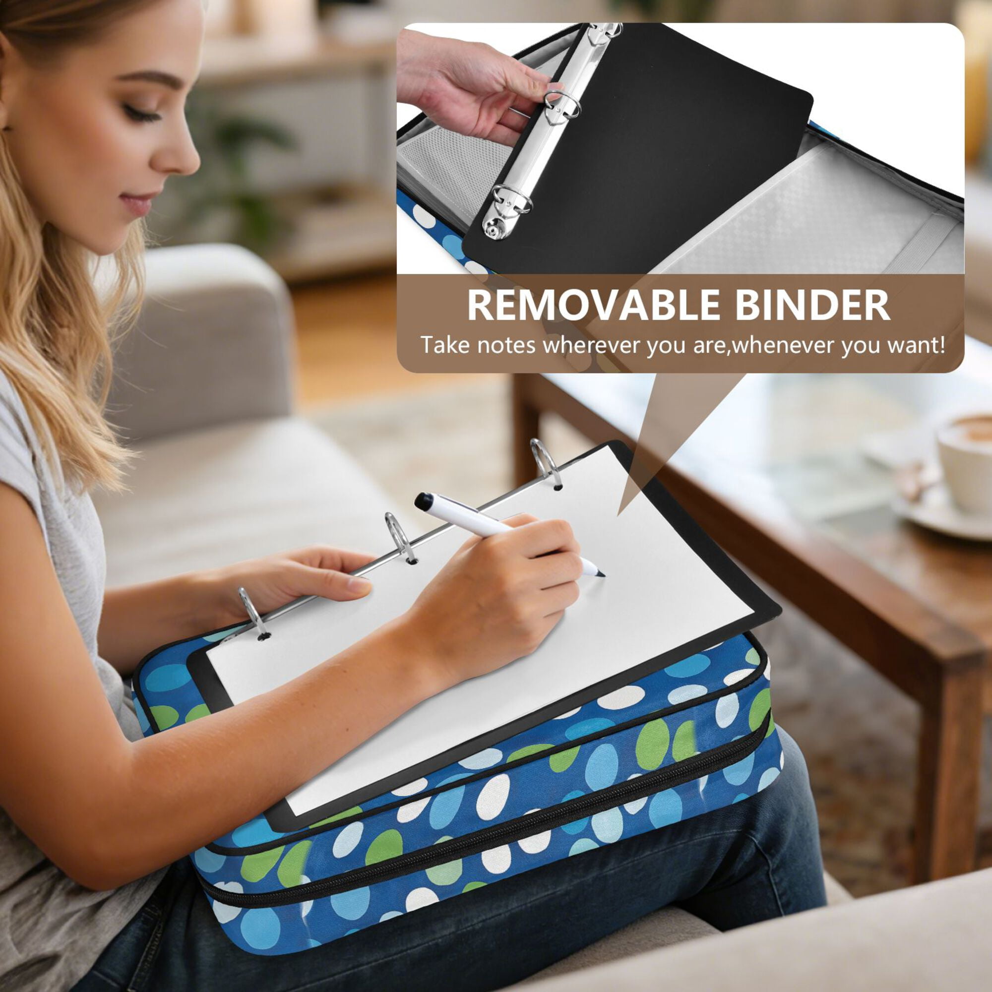 FORMRS Accordion File Folder A4 Size 7-Pocket Expanding Document Organizer Bag with 3 Ring Binder, Blue Dots