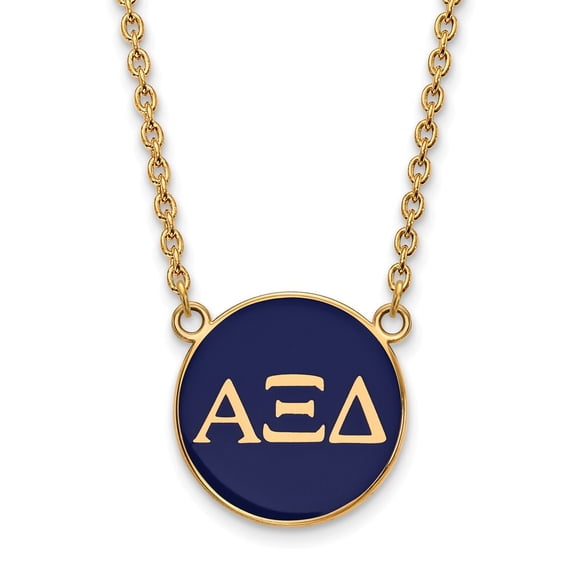 925 Sterling Silver Enamel Gold-Plated Official Alpha Xi Delta Large Enl Pend Pendant Necklace Charm Chain - with Secure Lobster Lock Clasp 18" (Width = 19mm )