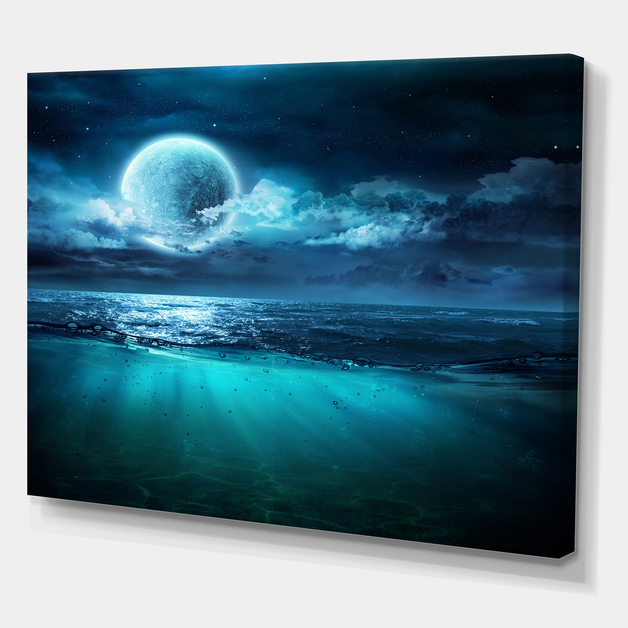 Romantic Moon and Clouds Over Deep Blue Sea II 8 in x 12 in Photography Canvas Art Print, by Designart