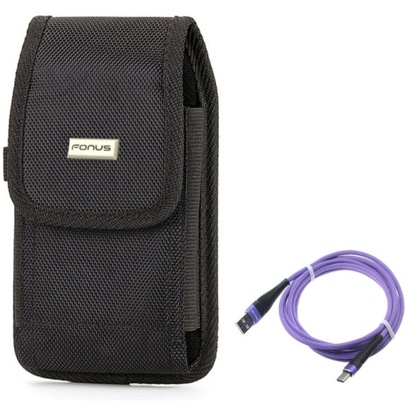 Rugged Case Belt Clip w Purple 10ft USB Cable for Samsung Galaxy A73 5G,A53 5G,A33 5G,A13 5G,A03s Phones - Holster Canvas Cover Pouch, Type-C Charger Cord Power Wire