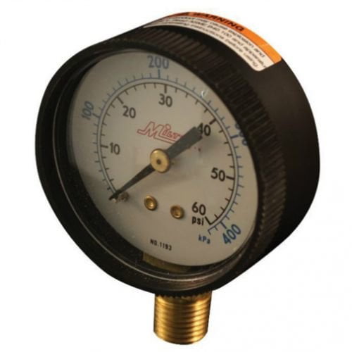 Milton Air Tool Pressure Gauge Bottom Mount, 1/4" NPT, 060 PSI