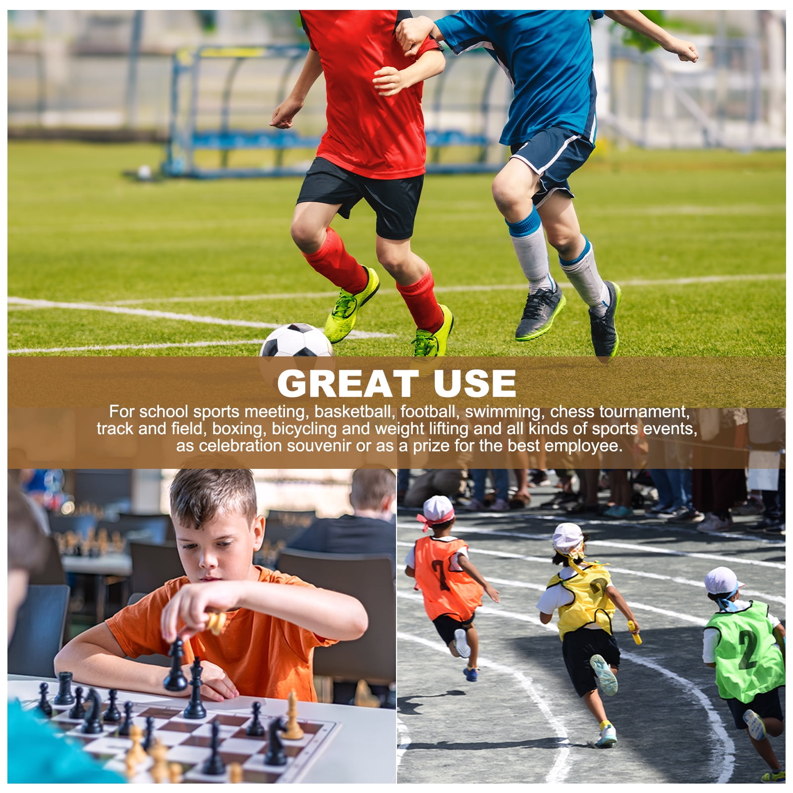Uxcell Football Events Gold Silver Bronze Award Medals with Red & White & Blue Ribbons, 9 Pcs Winner Medals Prizes for Competitions Sports Party, Gold/Silver/Red