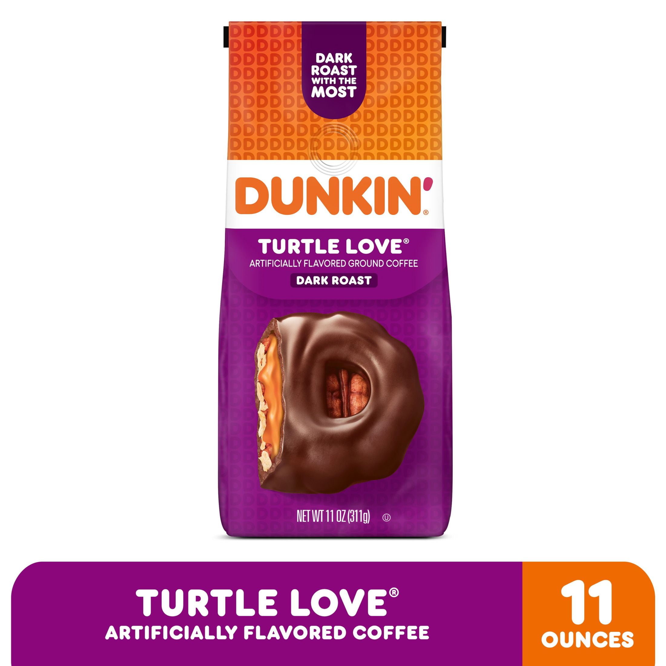 (6 pack) Dunkin’ Turtle Love Ground Coffee, 11 oz Bag