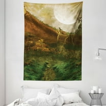 Nature Tapestry, Exquisite Valley with Giant Full Moon Sky Enchanted Fantasy Scenery, Wall Hanging for Bedroom Living Room Dorm Decor, 60W X 80L Inches, Peach Fern Green Cinnamon, by Ambesonne