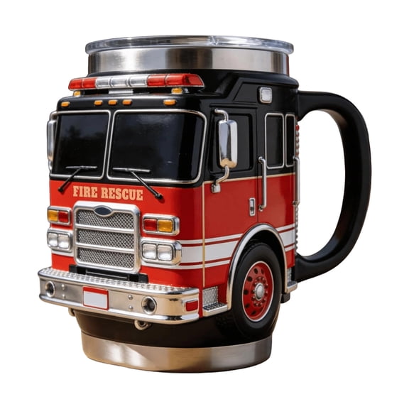 3D Realistic Fire Rescue Fire Truck Mug, Resin Body with Stainless Steel Liner Coffee Cup (22 fl oz), Stylish Drinkware for Daily Use, Ideal Gift for Firefighter Enthusiasts & Mug Collectors