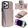 thumbnail image 1 of BKS-003 For iPhone 15 Pro Max Case Tri-Fold Card Holder Kickstand TPU Leather Back Cover with Should, 1 of 5