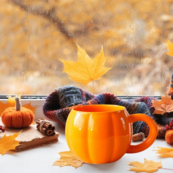 Yzans Halloween Pumpkin Mug Ceramic, 500ml Coffee Cup for Holiday Decor, Microwave/Dishwasher Safe, Vibrant Orange Gift for Coffee Lovers