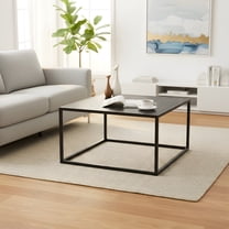 Square Coffee Table for Living Room - Modern Black Faux Marble Design