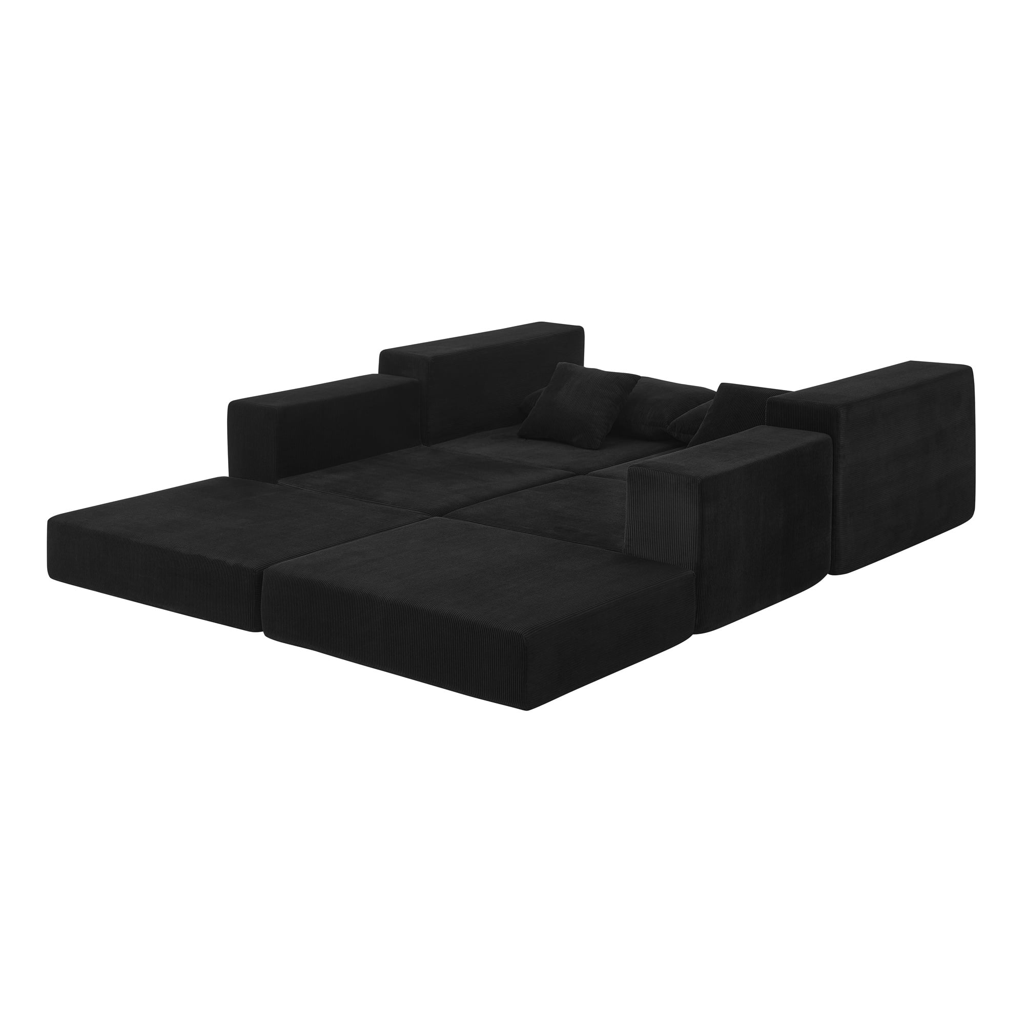 Miniyam 3 Seats Modular Sectional Sofa, Configurable Corduroy Cloud Couch with Pillows & Ottoman,No-Tools Assembly, for Living Room, Black