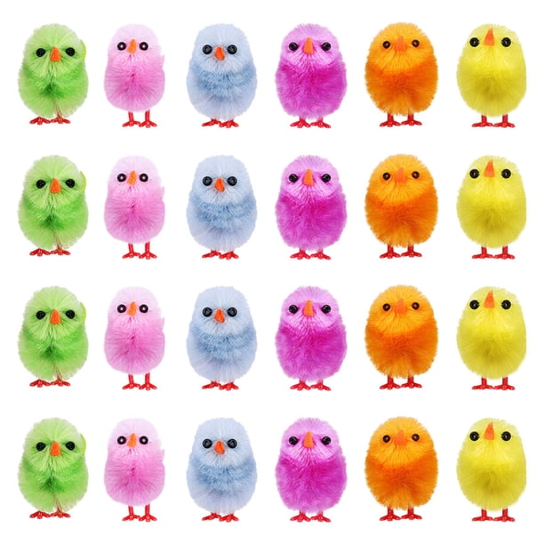 KAKOWELY 24 pollitos de Pascua de juguete, decoración de Pascua, mini pollitos de Pascua de peluche, decoraciones de Pascua
