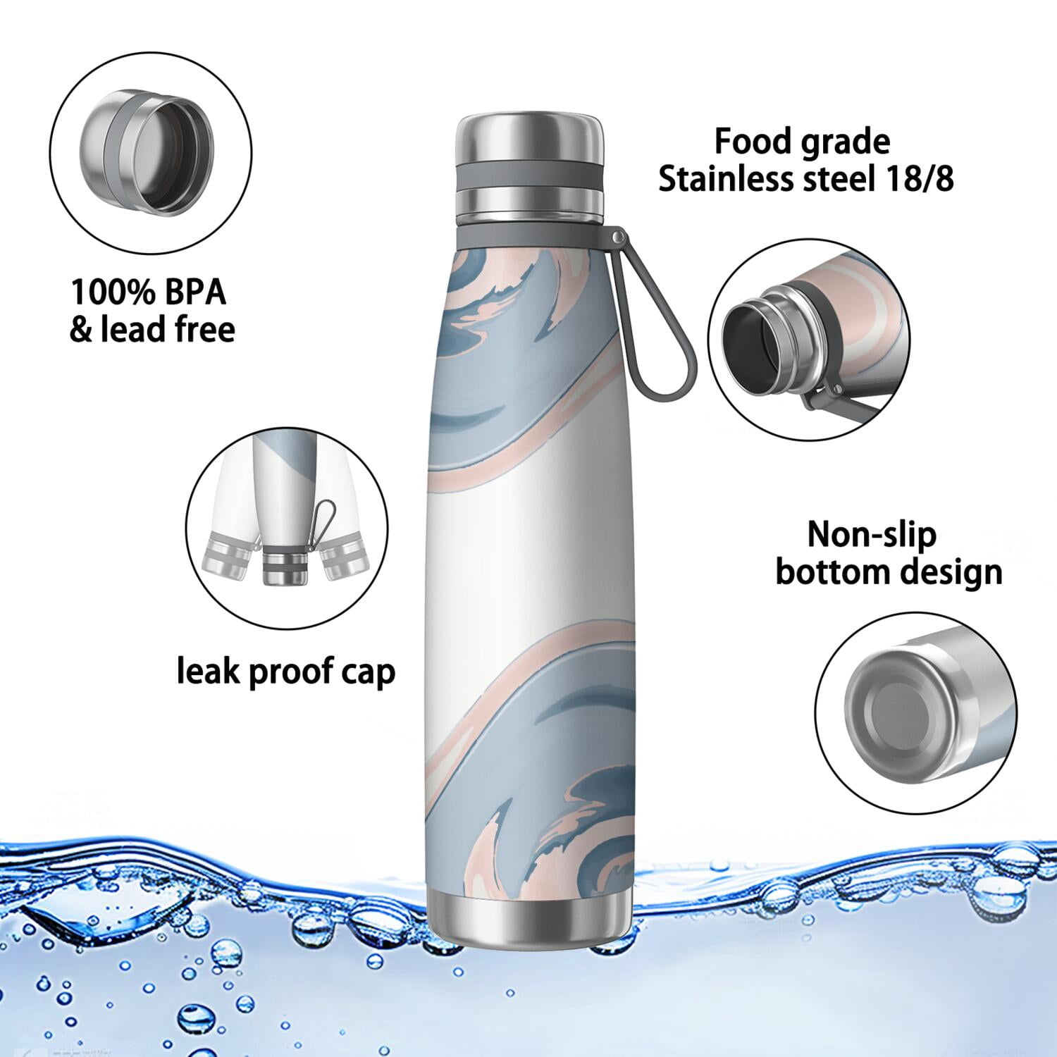29oz Insulated Water Bottle with Tea Infuser, Stainless Steel Travel Mug, Liquid & Marble Print