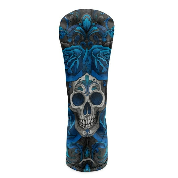 Yuyamidu Skull Golf Club Head Covers for Women Men Blue Rose Golf Headcovers Waterproof Driver Fairway Wood Hybrid Golf Head Cover, PU Leather