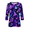 thumbnail image 4 of Halloween Costumes for Women 3/4 Length Sleeve Tops Halloween Skull Graphic Loose Fit Daily Wear Crewneck T Shirts Purple M, 4 of 8