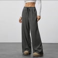 thumbnail image 6 of PNTUTB Women's Casual Solid Color Lightweight Drapey Elastic Waist Drawstring Relaxed Comfortable Wide Leg Pants, 6 of 6