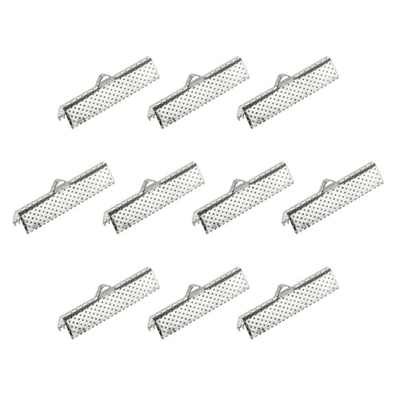 Uxcell Ribbon Crimp Clamp Ends, 30mm Bookmark Pinch Cord End Clasps for DIY Silver Tone 50Pack