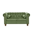 thumbnail image 3 of 58" Loveseat Sofa, Modern Velvet Button Tufted Upholstered 2-Seater Sofa with Rolled Arms and Nailhead Trim, Chesterfield Sofa Couch with Padded Cushion & 2 Pillows for Living Room Office, Green, 3 of 7