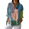 thumbnail image 4 of YLHFASHION Chemise à Imprimé Floral Rétro pour Femmes, Imprimé Artistique, Chemise Décontractée à Col en V, Rabais de 50 % Liquidation Chemises pour Femmes, 4 of 4