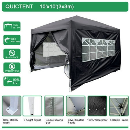 Style Party Tent (Limited Sales!Quictent Silvox Waterproof 10x10' EZ Pop Up Canopy Gazebo Party Tent photo booth Black Portable style Removable Sides With Heavy Duty)