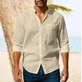 thumbnail image 6 of Men's Lightweight Beach Shirt Long Sleeve Collarless Button Up Top Cotton Linen Blend Casual Shirt for Summer Travel, 6 of 10
