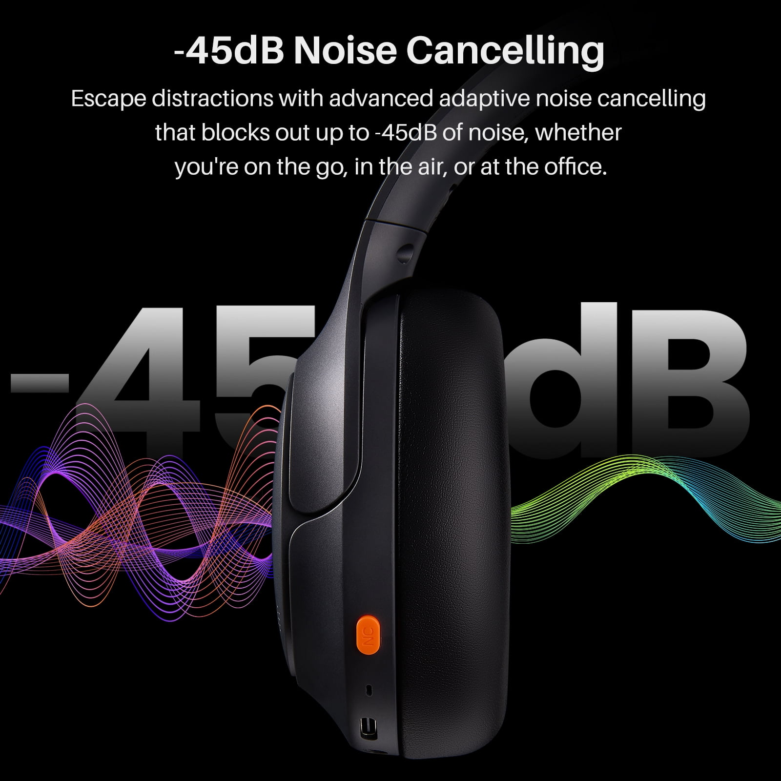 TOZO HT3 Wired/Wireless Over Ear Noise Cancel Bluetooth 6.0 Headphones for Adults, ANC/ENC 5 Mic, 90H, Hi-Res Audio, App-32EQ, Foldable/Adjustable Headband, AUX 3.5mm, Comfort Earcup for Home, Black