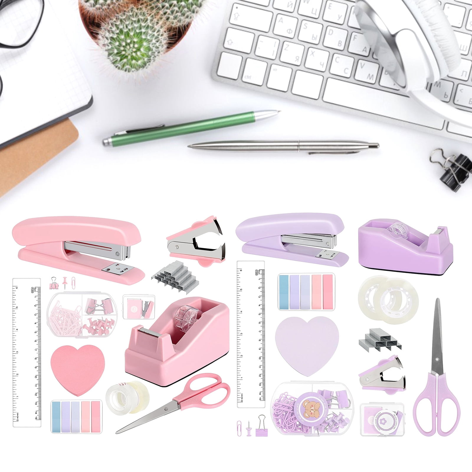 lixuesong Office Supplies Desk Organization Set with Sticky Note Stapler Staple Scissors Clear Tape Staple Remover Tape Dispenser